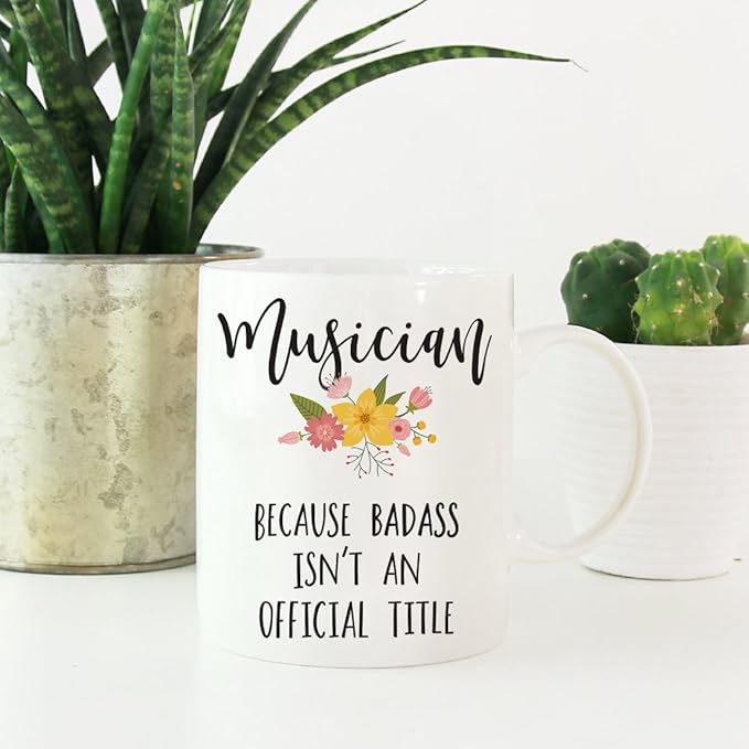 Andaz Press 11oz. Coffee Mug Gag Gift, Musician Because Badass Isn't an Official Title, Floral Graphic, 1-Pack