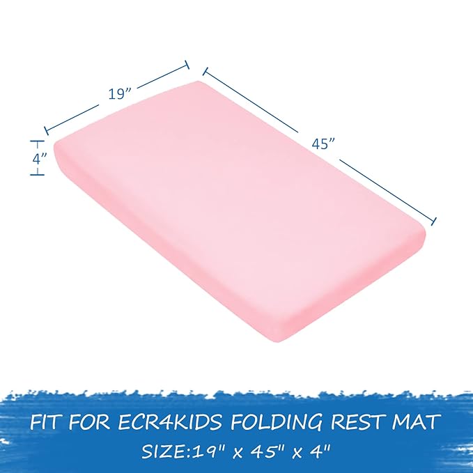 Nap Mat Cover 19" x 45" x 4" Fit for ECR4Kids Everyday Folding Rest Mat, Super Soft & Breathable Microfiber Baby Nap Mat Sheet for Preschool or Day Care, Boys and Girls, Pink