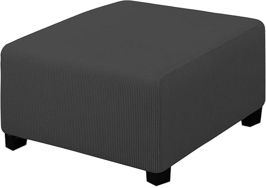Easy-Going Stretch Ottoman Cover Folding Storage Stool Furniture Protector Soft slipcover with Elastic Bottom (Medium,Dark Grey)