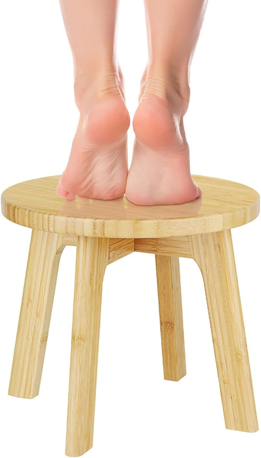 Step Stools for Kids Adults - Bamboo Wood Portable Small Foot Stools Sturdy Anti-slip Step Stool for Inside Shower 350 Lbs Capacity for Kitchen Bathroom Bedroom Toilet (Medium Round)