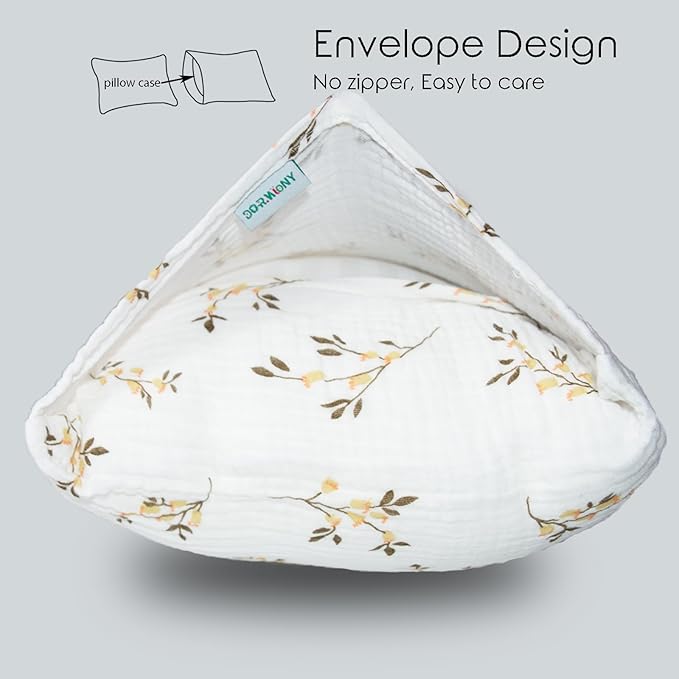 Organic Cotton Muslin Mini Pillowcases with Envelope Design,2 Pack Ultra Breathable Kids Toddler Pillowcases for Boys and Girls- 13 x 18 inches (Floret)