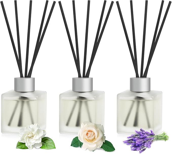 3-Pack Reed Diffuser Set, 100ml Gardenia/Lavender/Rose Scented Oil, Flower Aroma Essential Oils with Diffuser Sticks, Long Lasting Bathroom Air Freshener, Home Fragrance for Room Decor