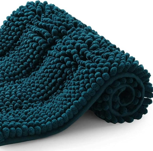 Bath Mat for Bathroom Ultra-Soft Machine Washable Rugs for Shower Room with Non-Slip Backing Shaggy Absorbent Luxury Chenille Bath Rug Perfect for Tub Sink Bedroom Door (16"x24", Cyan)
