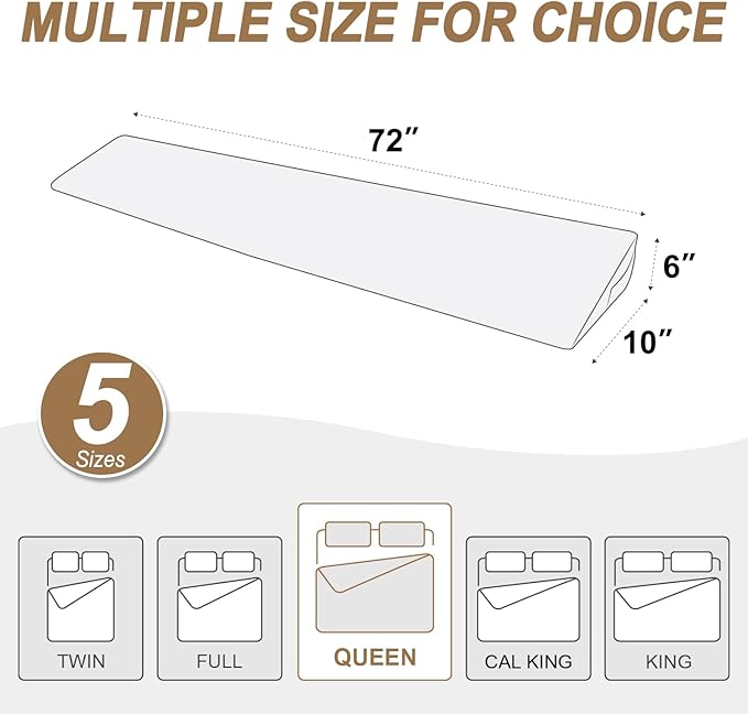 WdFour Bed Wedge Pillow, Close Off Headboard, Wall and Mattress Gap. Incline, Slanted Sweat-Proof Pillow for Neck and Back Pain Relief Anti-snoring for Comfortable Sleeping.(Smoky Blue,60Wx10Dx6H)