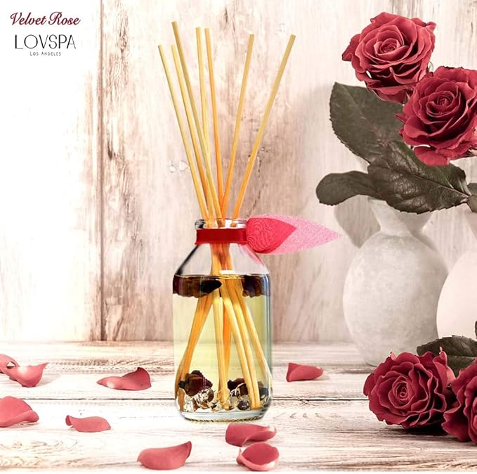 LOVSPA Velvet Rose Reed Diffuser Set - Floral Scent Diffuser for Home with Long Lasting Fragrance - Non-Toxic Oil Reed Diffuser - Made in The USA
