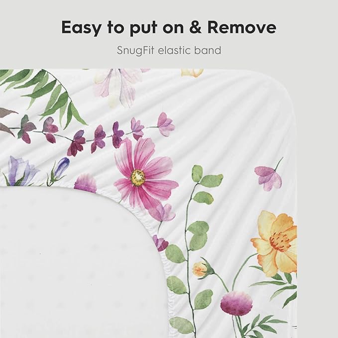 Horaldaily 2 Pack Fitted Crib Sheet for Boys Girls, Fits Standard Size Crib Mattress 28in x 52in, Soft Breathable Washable Jersey Microfiber Baby Crib Sheet, Wild Floral Nursery Sheet Green/White