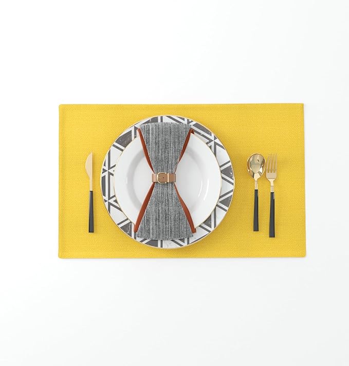 4 Piece Soft Handmade Faux Linen Place Mats Heat Resistant Dining Table Place Mats Kitchen Table Mats 12x18 Yellow