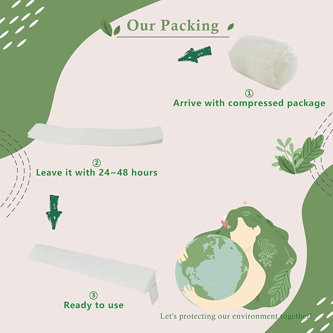 Bed Wedge Pillow for Headboard, Bed Gap Filler Queen of Headboard Pillow, Mattress Gap Filler Made with Triangle Pillow to Close The Gap (0-8") Between Headboard/Wall and Mattress (White, 60"x8"x 6")