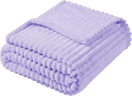 Vessia Flannel Fleece Throw Blanket for Couch,Sofa,Bed, 300GSM Microfiber Light Purple Striped Chair Blanket,Super Soft Warm Cozy Lightweight Ribbed Throw for All-Season