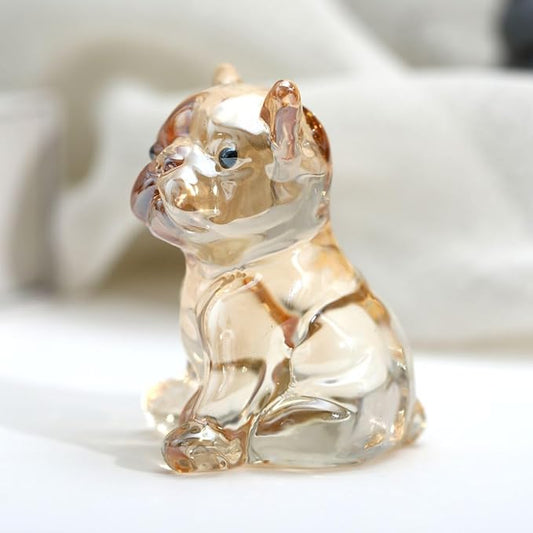 Crystal Glass Dog Figurine Glass Animal Decoration Siiting Bulldog Paperweight Hand Blown Glass Art Animal Collectible Figurines Gift for Women