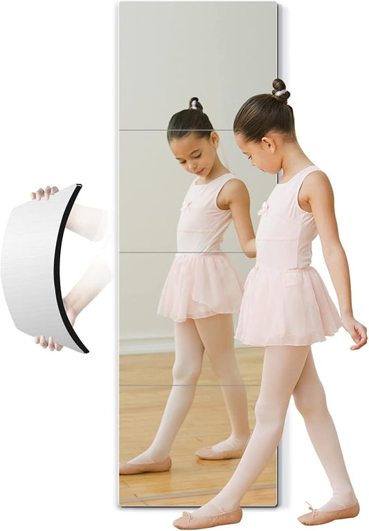 Shatterproof Full Length Mirror Wall Mounted Frameless,Made of Acrylic Plexiglass,Unbreakable Thick: 0.16'', 48''x14'',Workout Gym Mirrors for Home Gym, Silver, 2 Pack,24''x14''x0.16''