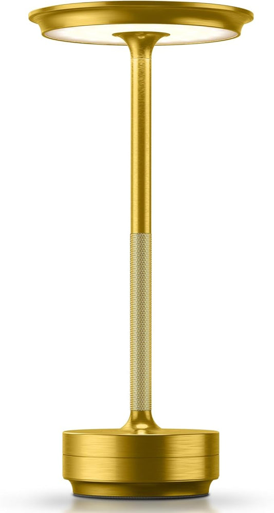 LED Rechargeable Cordless Table Lamp, Battery Operated Stepless Dimming Modern Portable Outdoor Table Light for Dining Restaurant Patio.(Brushed Gold)