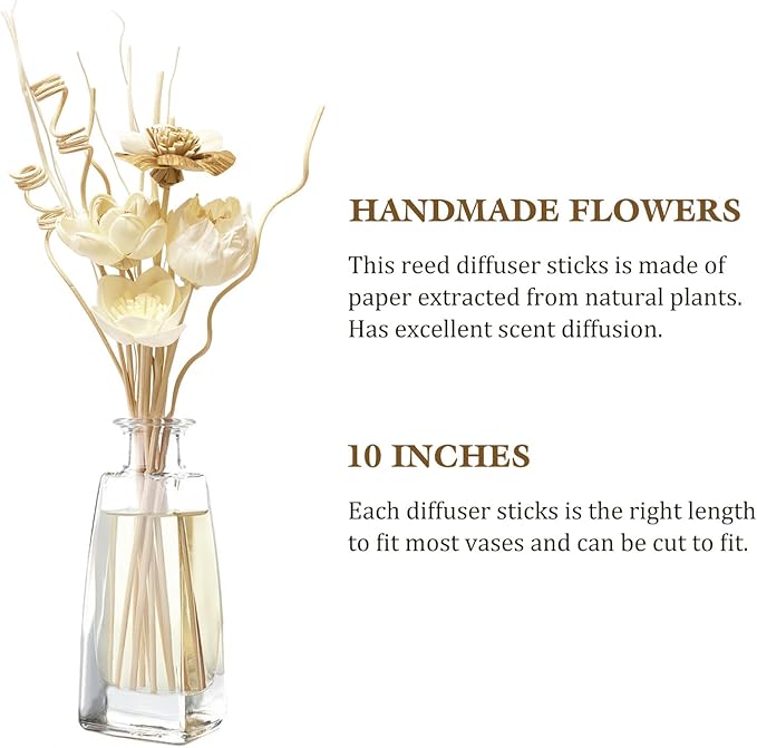 Reed Diffuser Sticks, Reed Diffuser Sticks Flowers, Reed Diffusers Set for Bathroom, Reeds Diffuser for Home, Bedroom Decor, Office,12Pcs, Natural Flower
