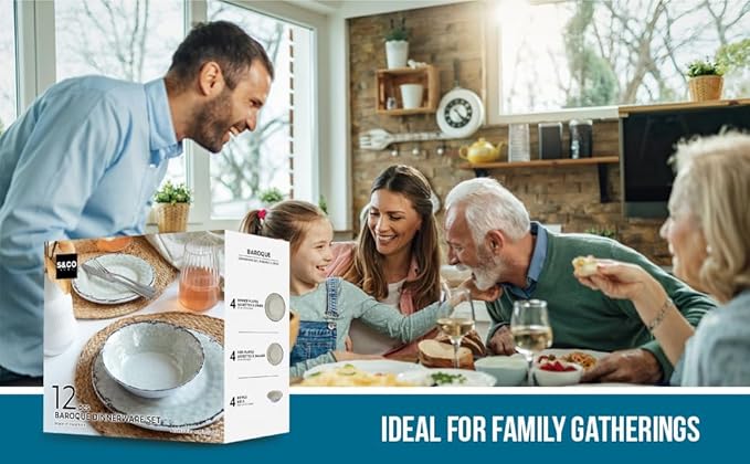 Melamine Dinnerware Sets, Service for 4. Unbreakable Dishes. Scratch Resistant Melamine Ware. Plates and Bowls. Dishwasher Safe Platos De Melamina Baroque Design. Beautifully Packaged Gift Box