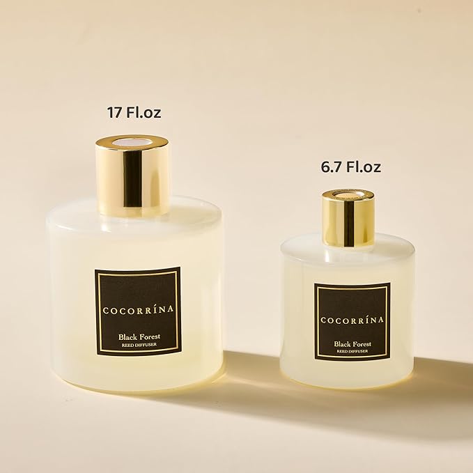 COCORRÍNA Reed Diffuser - Black Forest 17 Fl.oz Reed Diffuser with 8 Sticks Scented Diffuser with Preserved Flowers for Bathroom Home Decor