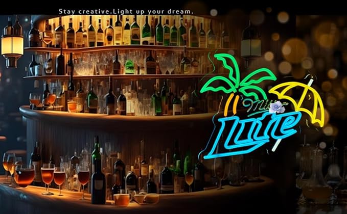 Beer M Neon Sign Beer Bar Led Light Palm Tree Neon Sign for wall decor USB Powered Dimmable Bar Wall Decor for Man Cave Home Pub Party Club Gifts (15.7x12.6 Inch)