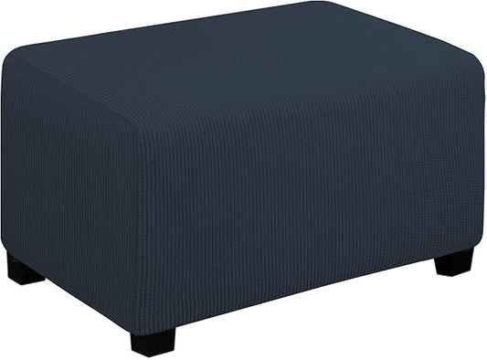 Easy-Going Stretch Ottoman Cover Folding Storage Stool Furniture Protector Soft Rectangle slipcover with Elastic Bottom(Ottoman Small,Dark Blue)