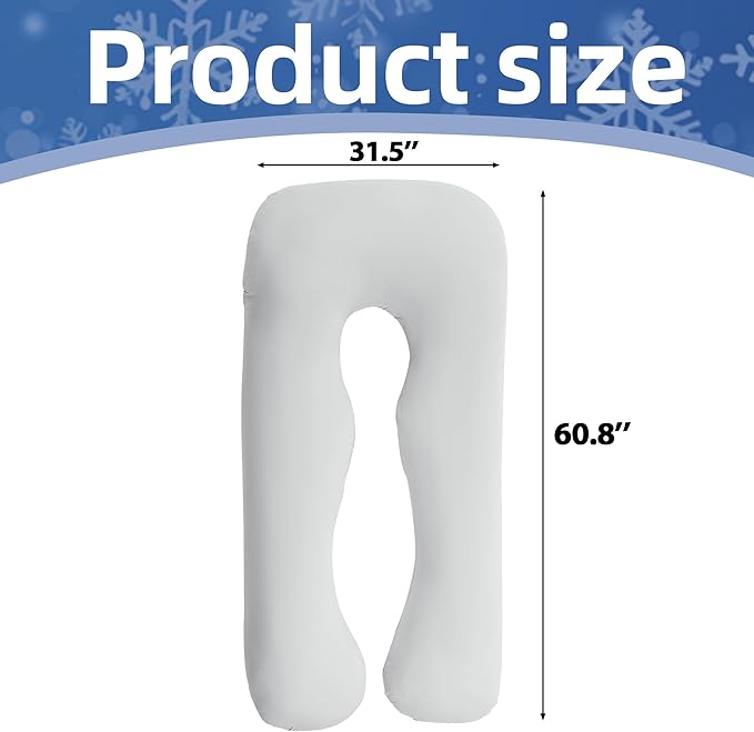 Cooling Pregnancy Pillow Cover (ONLY Pillowcase), Q-Max 0.4 U Shaped Luxurious Smooth Maternity Pillow Cover with Hidden Zip, Cool Large Pillow Protector for Side Hot Sleeper, Grey, 61x31 in
