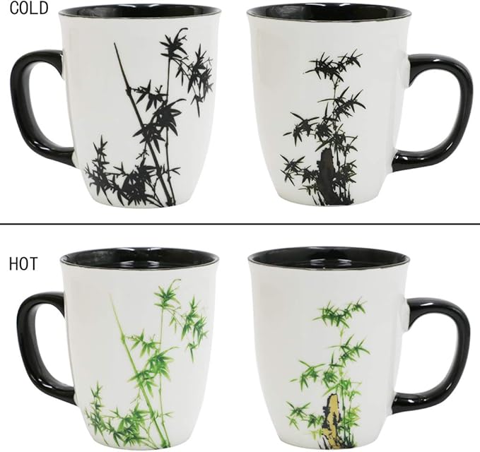 Funny Ceramic Magic Heat Color Changing Coffee Mug with Bamboo Printing for Women Personalized White Green Tea Cup Large Mugs for Mom,Girl, Grandma and man 16 oz