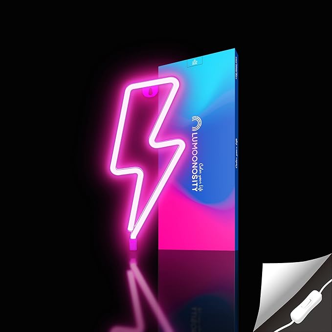 Lumoonosity Lightning Bolt Neon Signs, USB Powered Led Lightning Bolt Light with On/Off Switch, Lightning Neon Sign for Wall Decor, Hanging Led Signs, Neon Lights for Bedroom, Gaming Room Setup