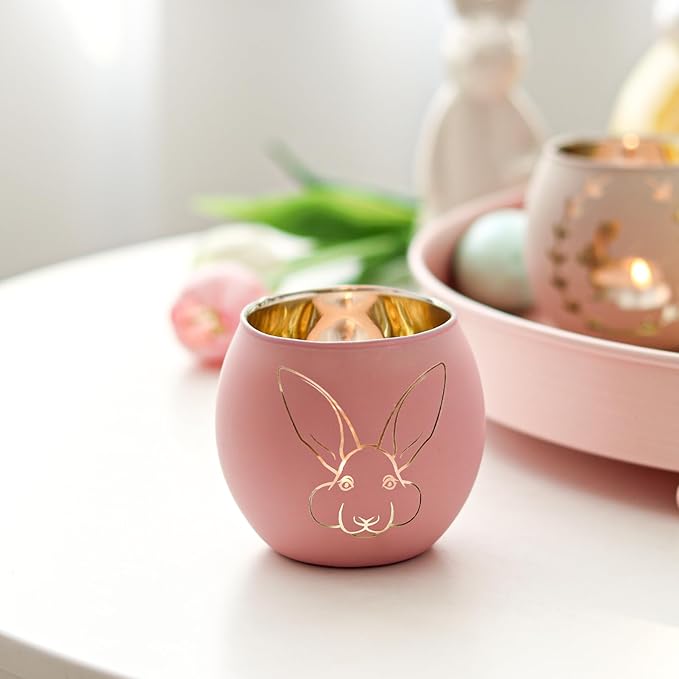 SHMILMH Easter Candle Holders 6PCS, Easter Table Decorations Glass Votive Tealight Candle Holders, Indoor Easter Centerpiece Decorations, Women Adult Easter Gifts
