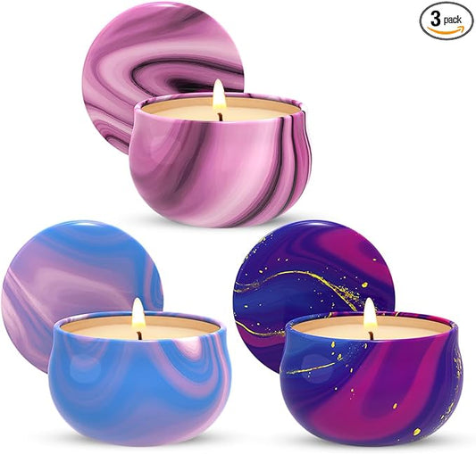 3 Packs Lemon, Sage and Peony&Cherry Blossom Scented Candles Christmas Gift Set to Women, Small 2.5oz Natural Soy Wax Stress Relief Aromatherapy Candles in Decorative Metal Tin for Home