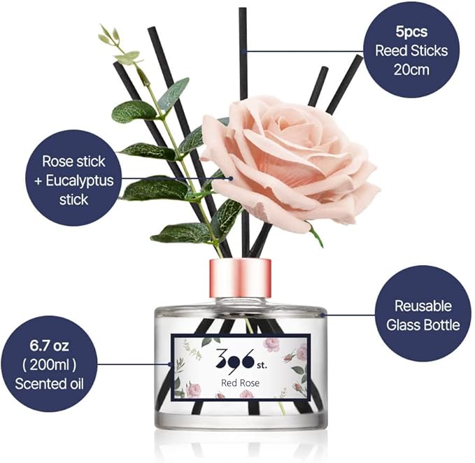 396 st. Rose Flower Reed Diffuser, Red Rose(Also Known as Rose Perfume), 200ml(6.7oz) / Reed Diffuser Sets, Scentsy Home Fragrance, Scented Oils, Home & Bathroom Décor