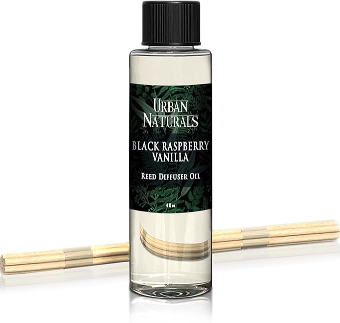 Urban Naturals Black Raspberry Vanilla Reed Diffuser Refill, 4 oz, Bundle with Black Raspberry Vanilla Reed Diffuser Set - Made with Essential Oils in The USA