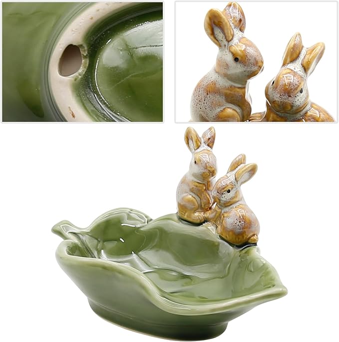 Rabbit Ceramic Soap Dish, Decorative Bunny Soap Plate, Key Bowl Jewelry Dish, Green