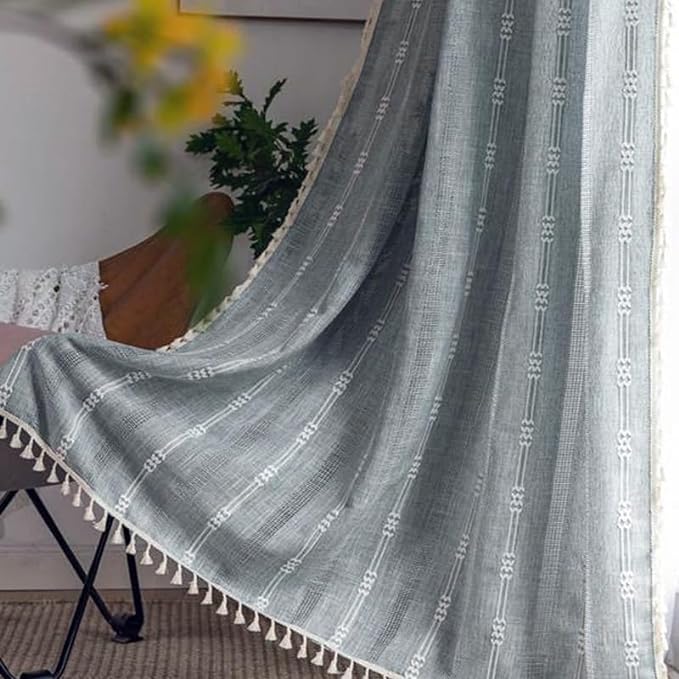 ColorBird Curtains for Living Room 2 Panels Set, Linen Curtains 84 inches Long, Grey Blue Boho Bedroom Room Darkening Curtains & Drapes, Embroidered Window Curtains for Dining Door Nursery Office
