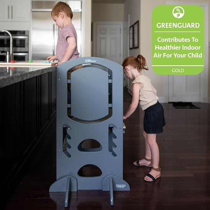 Little Partners Learning Tower Limited Edition Toddler Tower Step Stool Activity Center, Wooden Kids Learning Tower Standing Platform with Adjustable Height, Chalkboard, Safety Rails (Earl Grey)