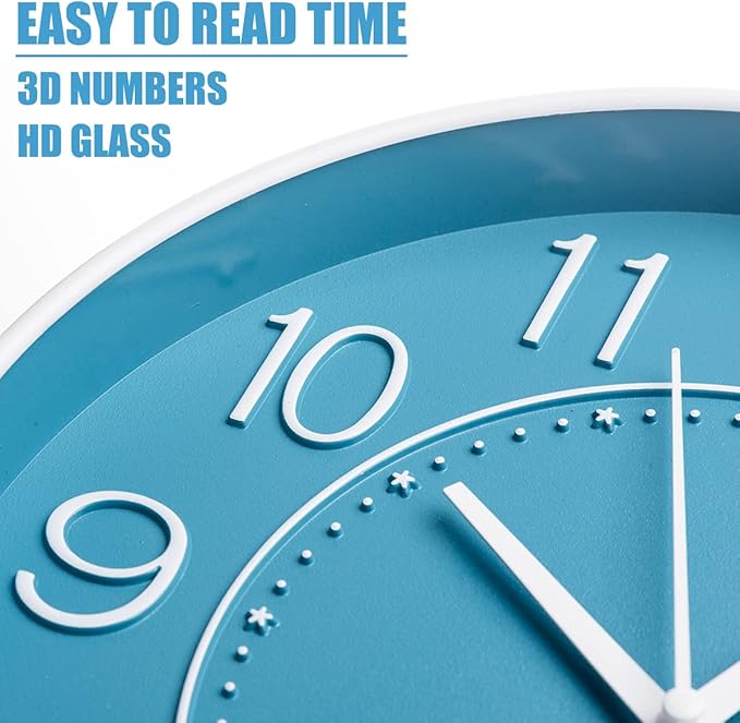 HZDHCLH 10 inch Small Wall Clocks Battery Operated,Blue Quartz Clock for Wall,Silent Non Ticking Modern Wall Clock for Living Room Bedroom Kitchen Office School Classroom Decor
