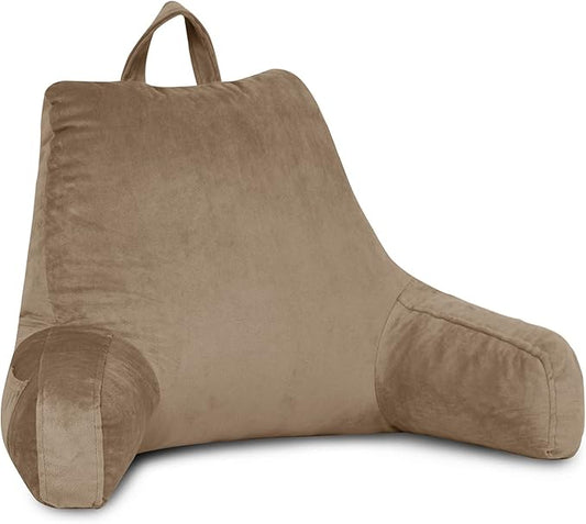 LOVTEX Reading Pillow with Removable Cover, Back Pillow for Sitting Up in Bed with Arms and Pockets, Bed Rest Pillow Adult, 20 x 15 Inches(Brown)