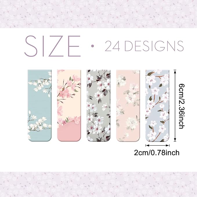 Dianelhall 24 Pcs Magnetic Bookmarks for Women Floral Book Markers Flower Bookmark Assorted Book Magnets Page Markers Clip Magnetic Bookmarks for Books Students Women Reading