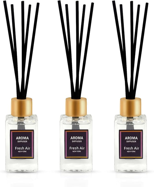 Reed Diffuser Set of 3,Vanilla,Eucalyptus,Ocean Scented Oil Diffuser with 15 Sticks,(50ml) x 3 Home Fragrance Reed Diffuser for Bathroom Shelf Decor