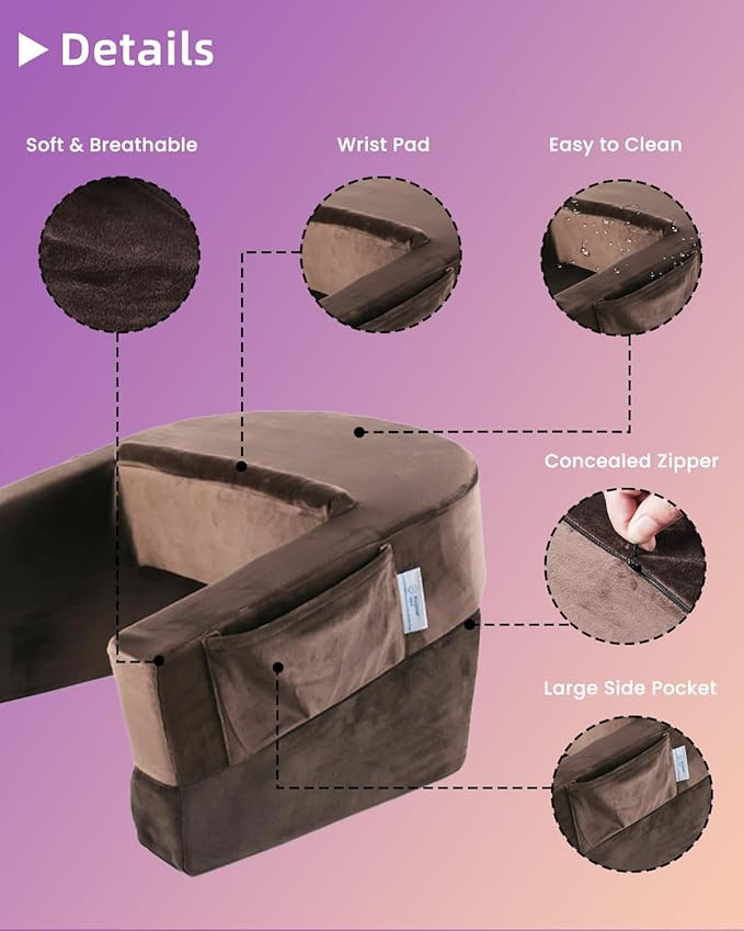 Weighted Idea Reading Pillow for Gaming, Meduim Gaming Pillow for Adult，Table Pillow with 2 Side Pockets for Gaming, Reading, Working Sitting in Bed Floor Sofa (Brown)