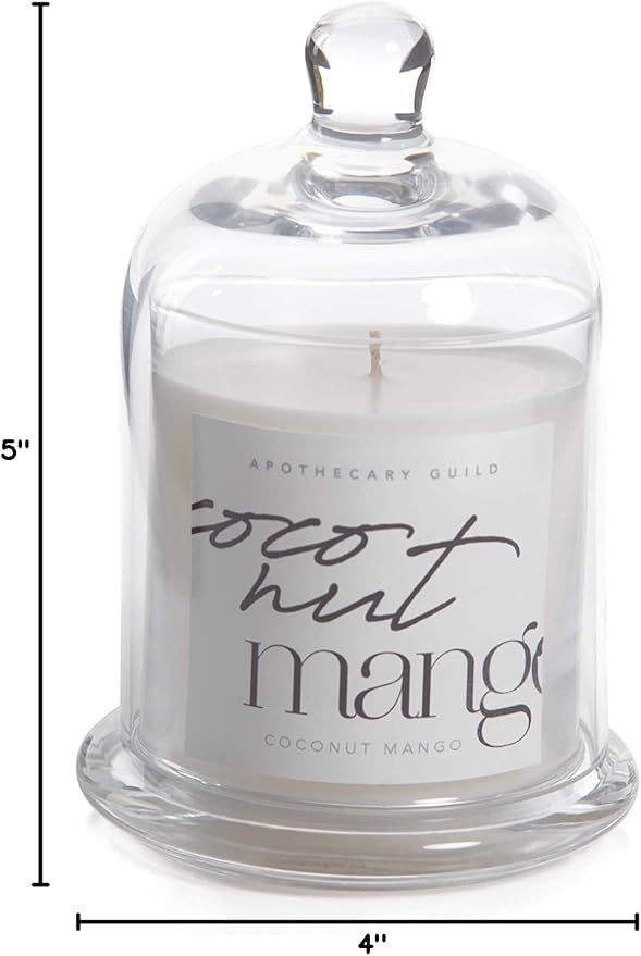 Zodax Apothecary Guild Scented Jar Candle with Glass Cloche, 10.19 oz - Coconut Mango