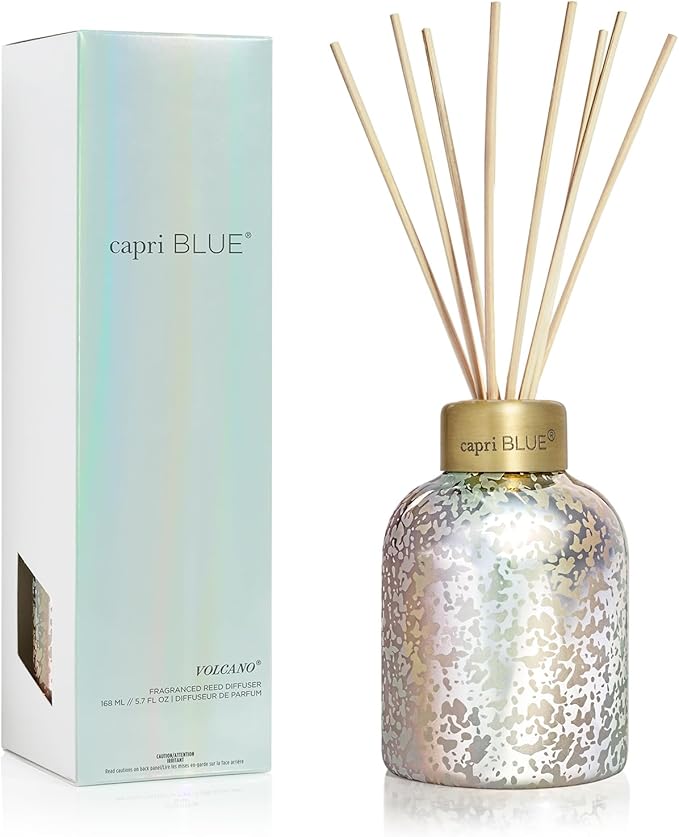 Capri Blue Reed Diffuser - Reed Diffuser Set Includes Scented Oil, Sticks, and Mercury Iridescent Glass Bottle - Home Decor Room Fresheners - Volcano (5.7 fl oz)
