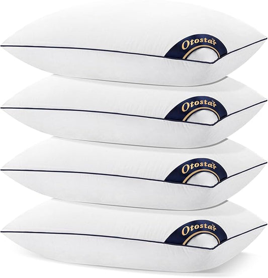 OTOSTAR Bed Pillows for Sleeping 4 Pack Queen Size Cooling Pillows Luxury Sleeping Pillow 3D Microfiber Filling Breathable Cover Soft Hotel Collection Pillows for Back Side or Stomach Sleepers