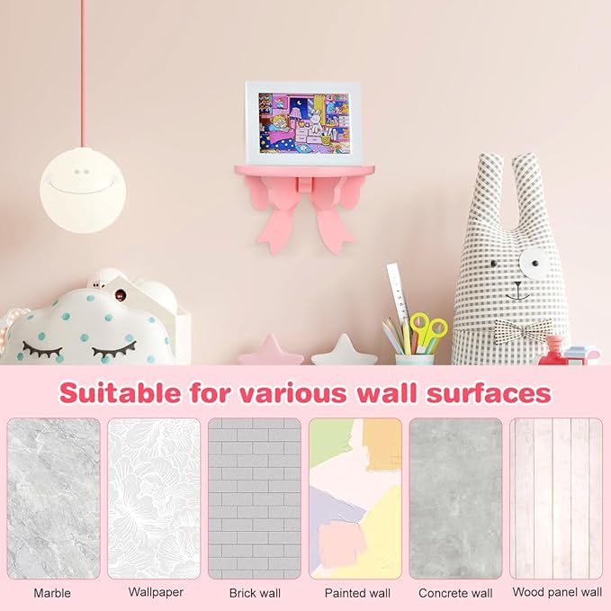 DOITOOL Wooden Floating Shelf Wall Mounted, Nordic Style Butterfly Semicircle Storage Shelf for Wall, Decoration Shelves for Bathroom, Bedroom, Kitchen, Living Room (Pink)