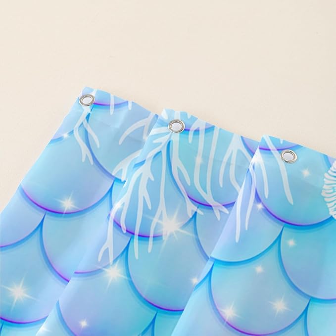 AILONEN Cartoon Octopus Shower Curtain 36"W*72"H For Bathroom, Ocean Coral Shell Fish Scale Print Bathroom Curtain for Kids Girls Women Bath Curtain Polyester Waterproof Shower Curtain With 12 Hooks