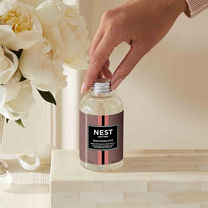 NEST New York Reed Diffuser Liquid Refill, Rose Noir & Oud - 5.9 fl oz - Fragrance for Up to 90 Days - Flame Free