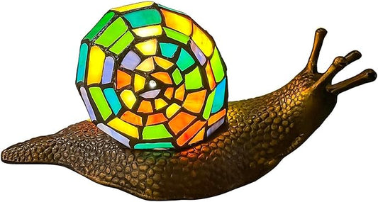 Bieye L13003 Land Snail Tiffany Style Stained Glass Accent Table Lamp for Home Decoration (Multicolor, 10" D x 5" W x 5" H)