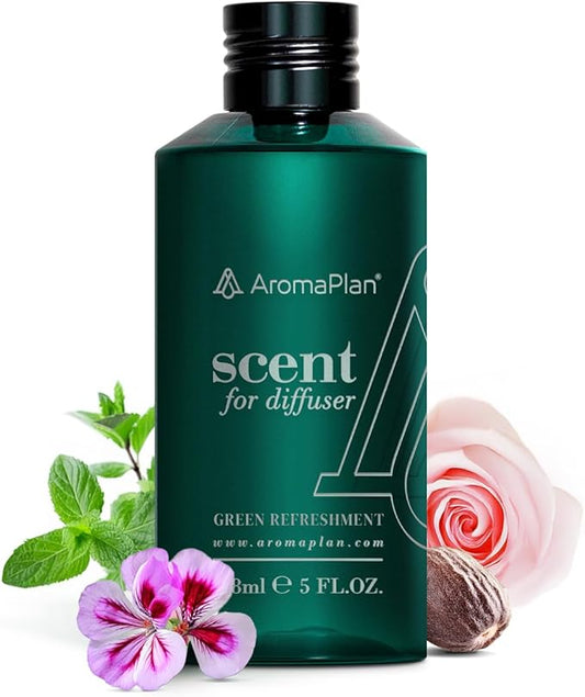 Aromaplan Hotel Scents Green Refreshment 5 Fl Oz (148ml), Home Luxury Aroma & Hotel Fragrance Diffuser Oil- Hotel Diffuser Oil for Aromatherapy- USA Made, Bigger Bottle, Bolder Aroma & Longer Lasting