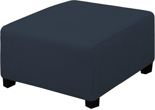 Easy-Going Stretch Square Ottoman Cover Folding Storage Stool Furniture Protector Soft Slipcover with Elastic Bottom (30x30x15inch, Dark Blue)