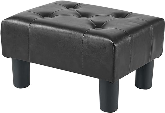 BRIAN & DANY Small Foot Stool, Leather Foot Stools with Legs, Stable Small Footstool for Living Room, Black