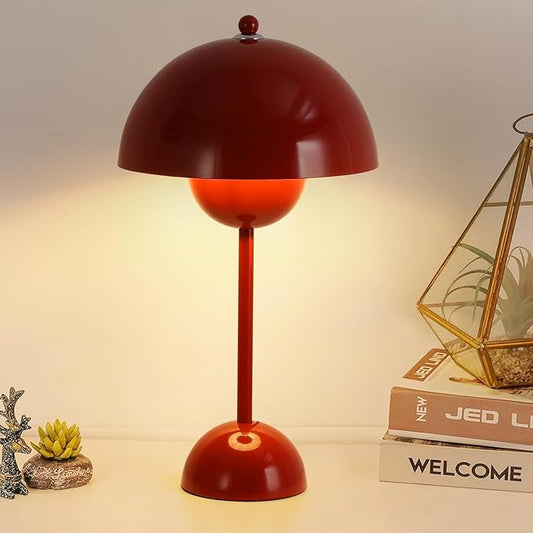 COSYLUX Modern Small Table Lamp for Bedroom, Cute Dome Shade Reflecting Light Reading Lamp for Living Room, Kid's Room, Study, Office, Beside Bedside Nightstand Desk Lamp(Red)