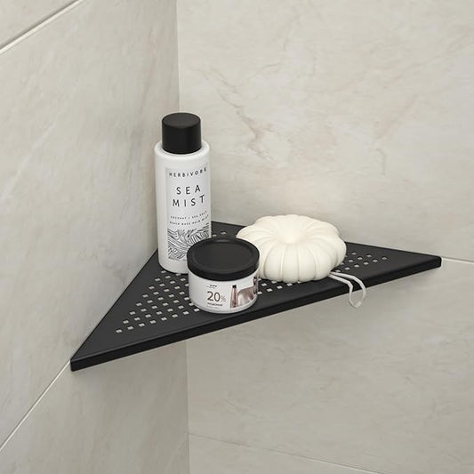 Corner Shower Shelf, 12" Matte Black 304 Stainless Steel Recessed Shelf for Bathroom, Grout in Shelf Rack for Tiled Wall, Large Size, No Drilling Needed