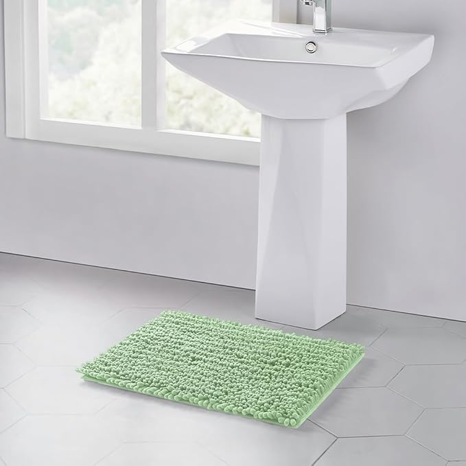 Walensee Large Bathroom Rug Non Slip Bath Mat (24x60 Inch Sage Green) Water Absorbent Super Soft Shaggy Chenille Machine Washable Dry Extra Thick Perfect Absorbant Best Plush Carpet for Shower Floor