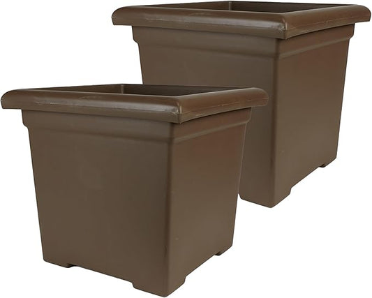 The HC Companies Accent Square Plant Pot w/Drainage - Classic Planters for Outdoor Plants & Indoor Plants - Lightweight & UV-Resistant Square Planter Box (15.5”, Chocolate, Pack of 2)